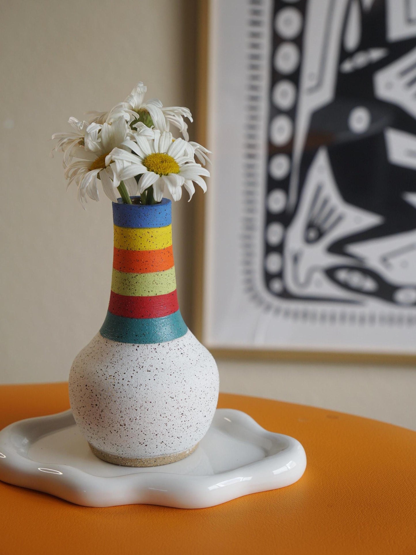Striped Turtleneck Ceramic Vase