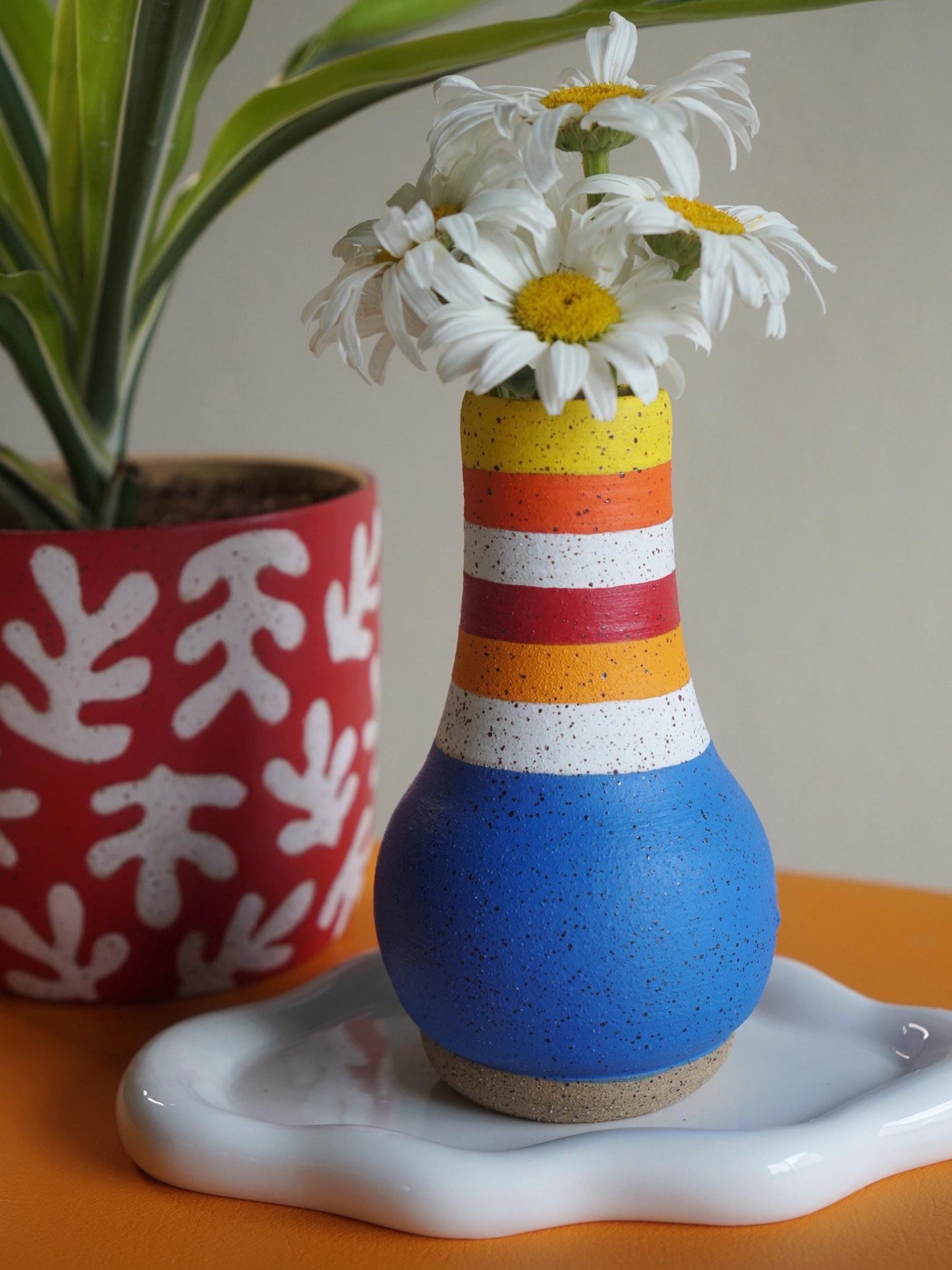 Blue Sunbeam Ceramic Flower Vase