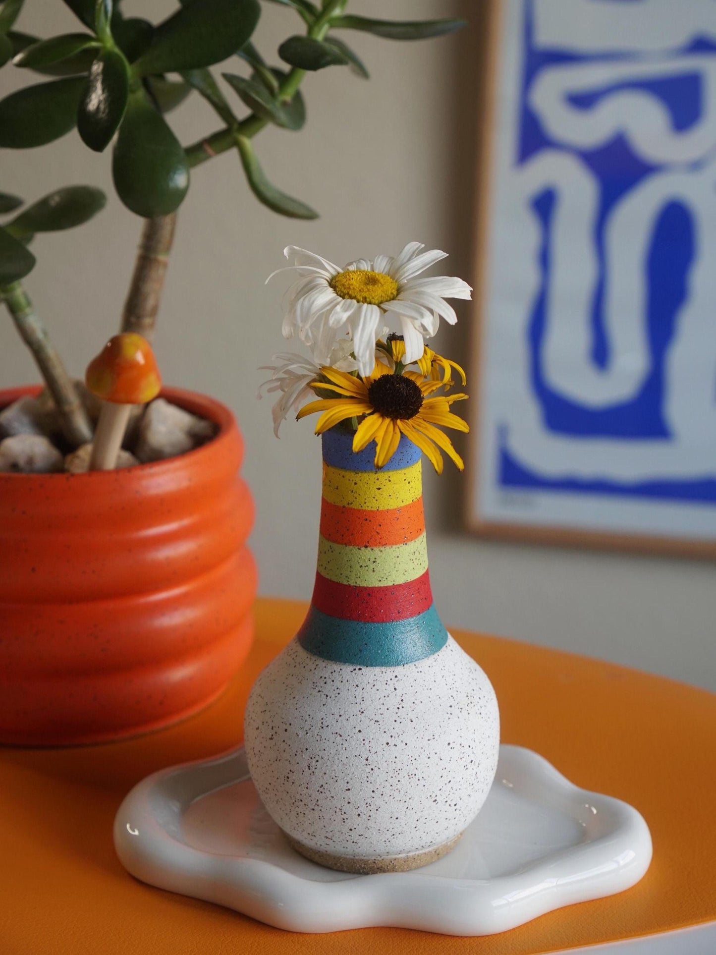 Striped Turtleneck Ceramic Vase