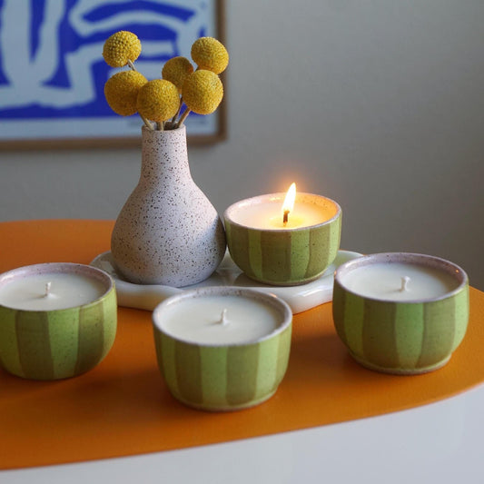 Green Striped Ceramic Candle
