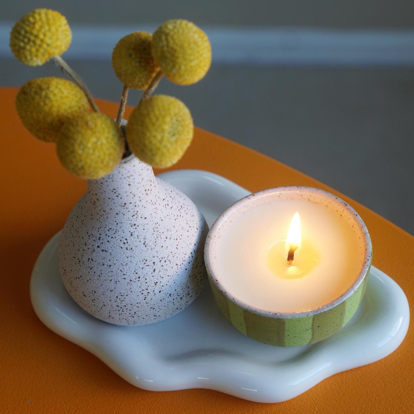 Green Striped Ceramic Candle