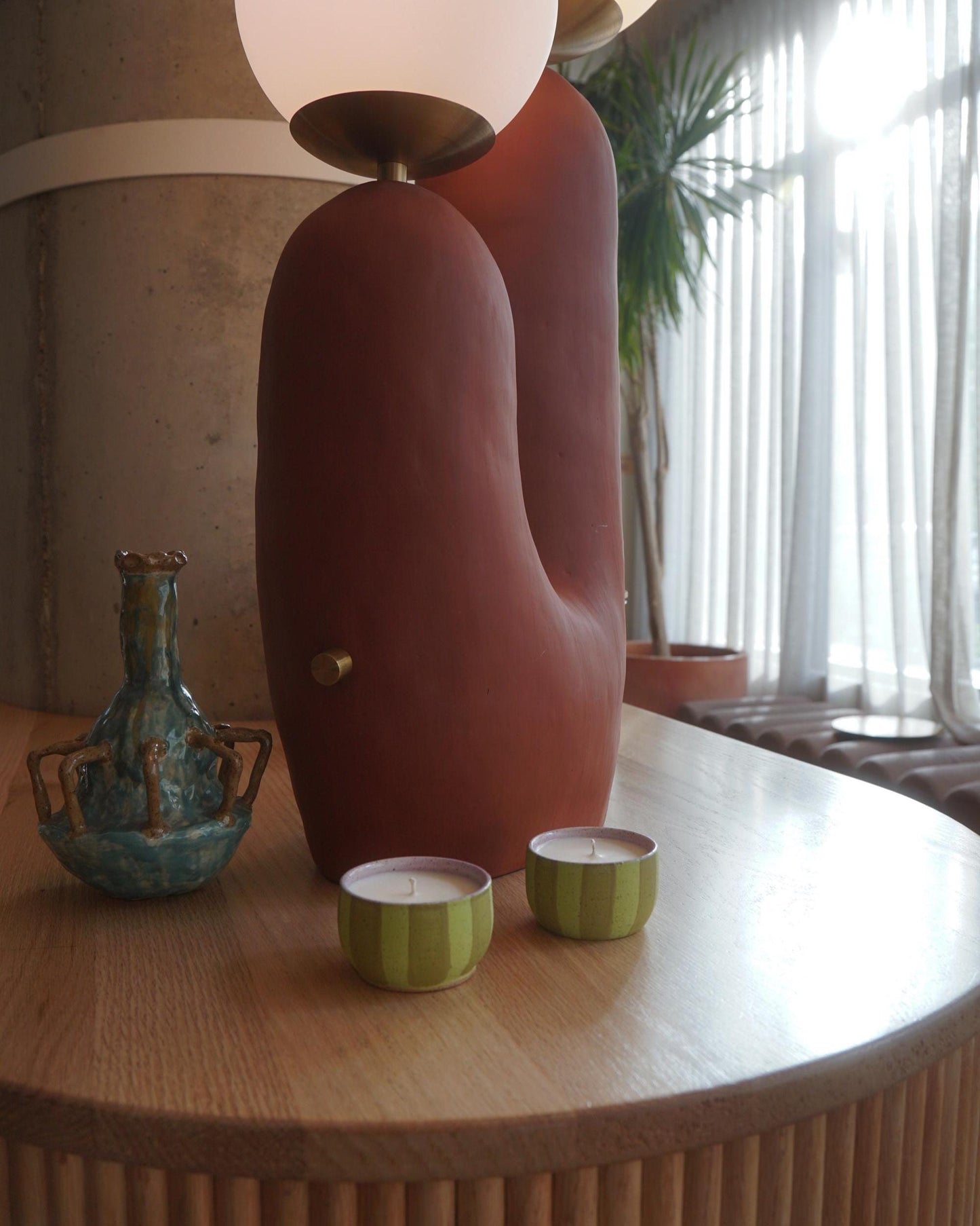 Green Striped Ceramic Candle