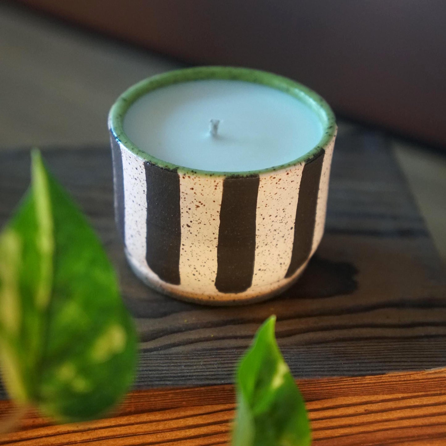 Black and White Striped Ceramic Candle