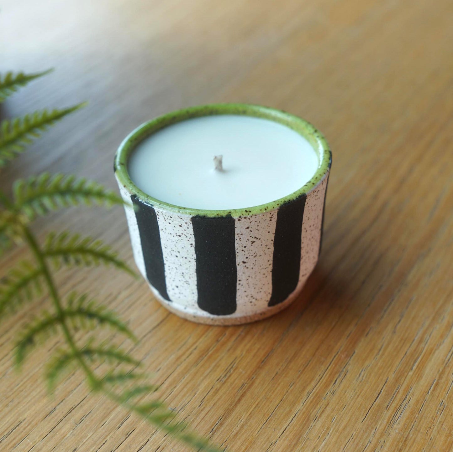 Black and White Striped Ceramic Candle