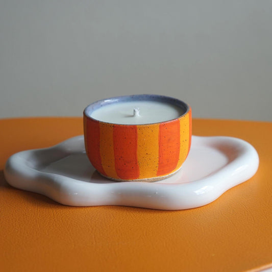 Orange Striped Ceramic Candle