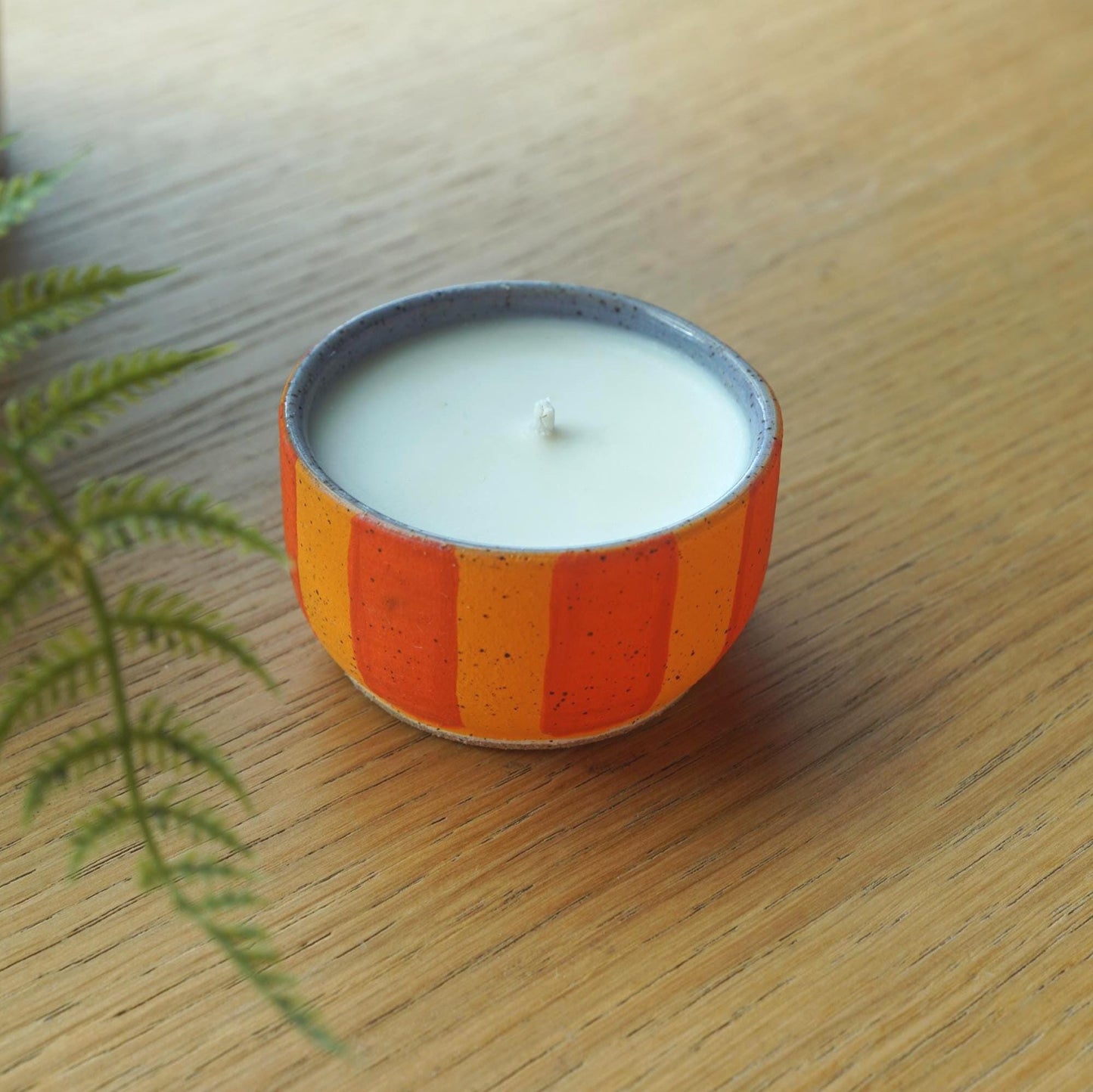 Orange Striped Ceramic Candle