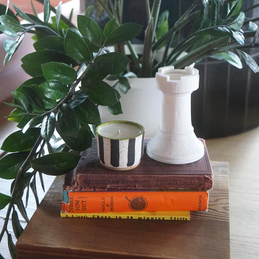 Black and White Striped Ceramic Candle