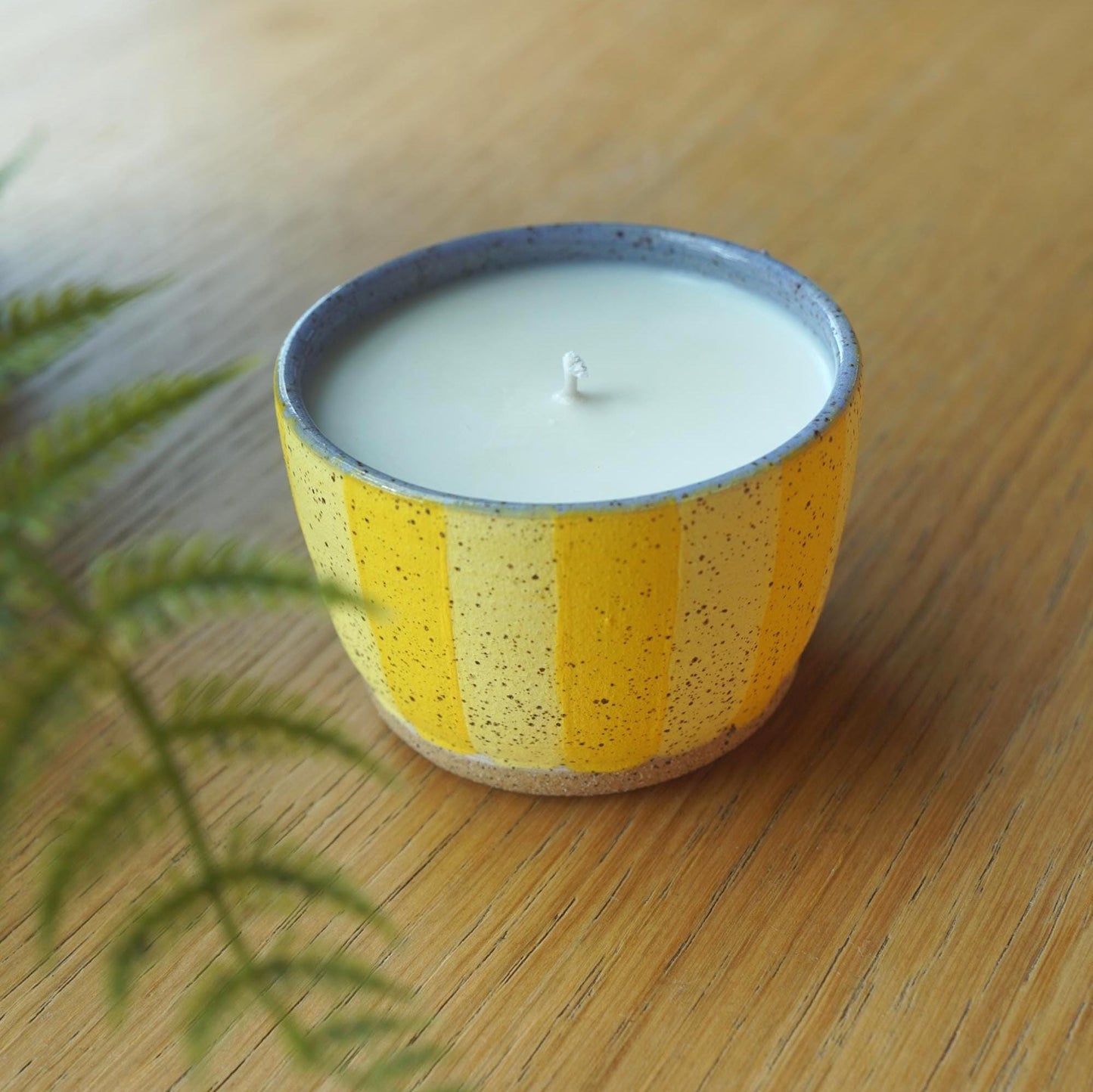 Yellow Striped Ceramic Candle