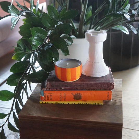 Orange Striped Ceramic Candle