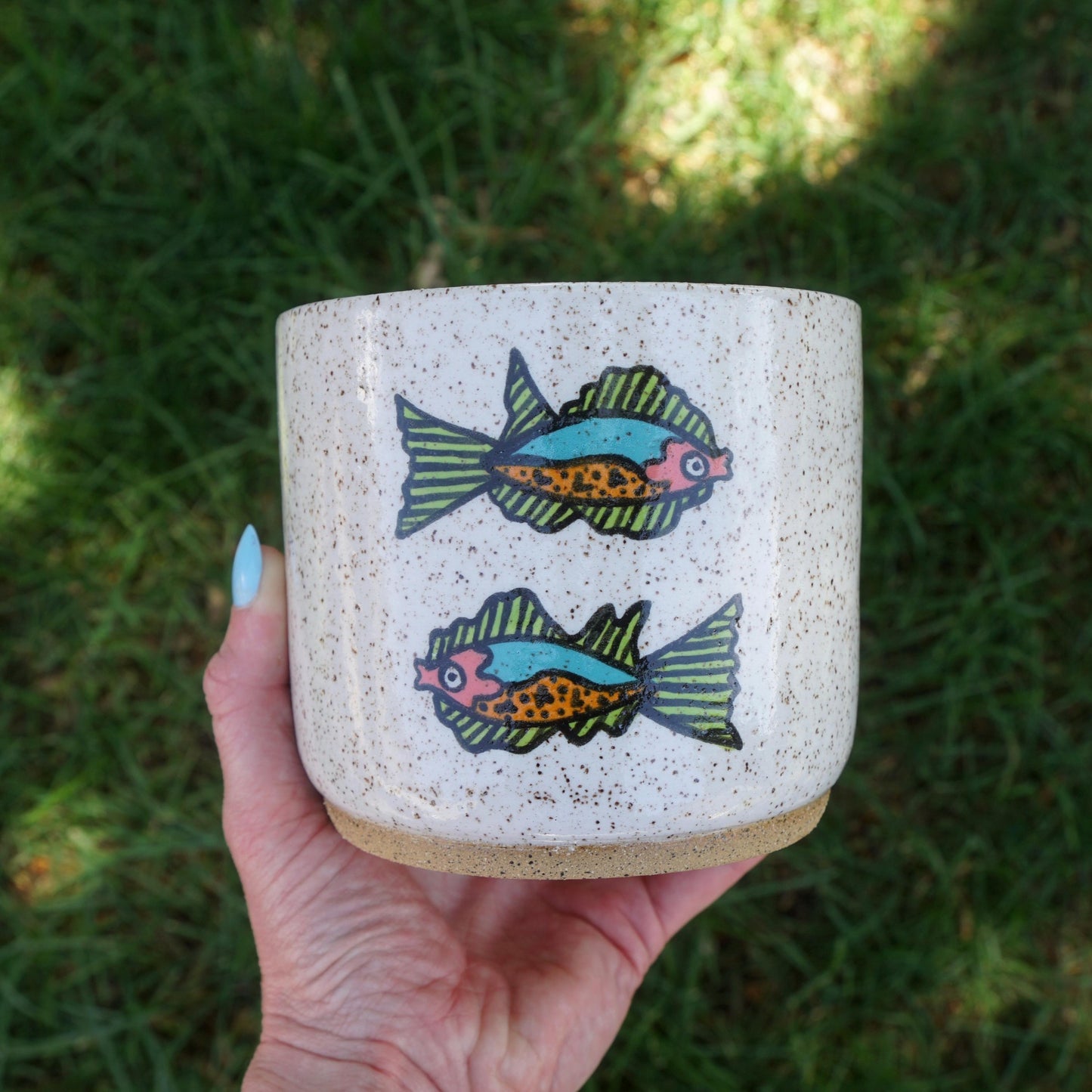 Teal and Pink Ceramic Fish Planter