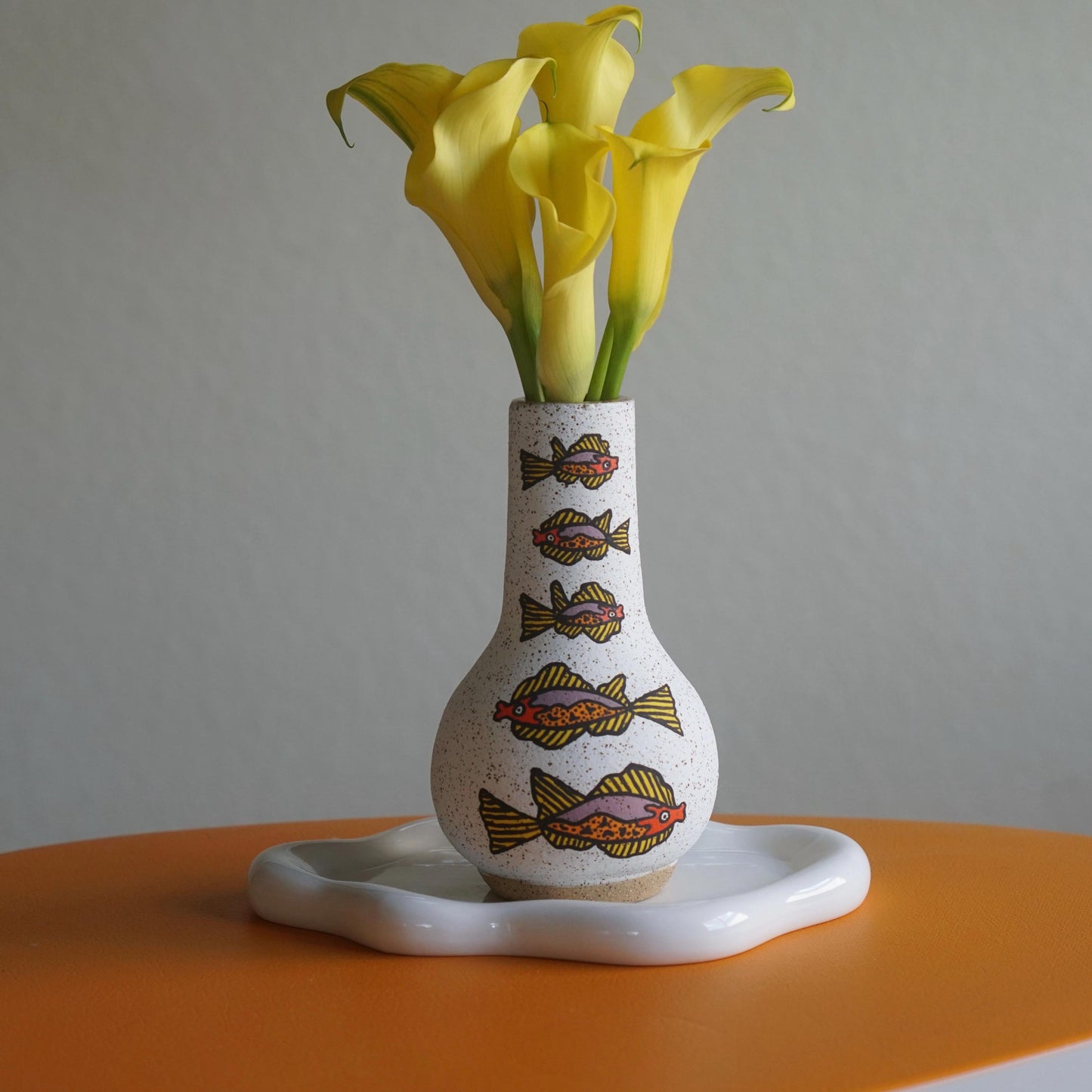 Purple and Orange Ceramic Fish Vase