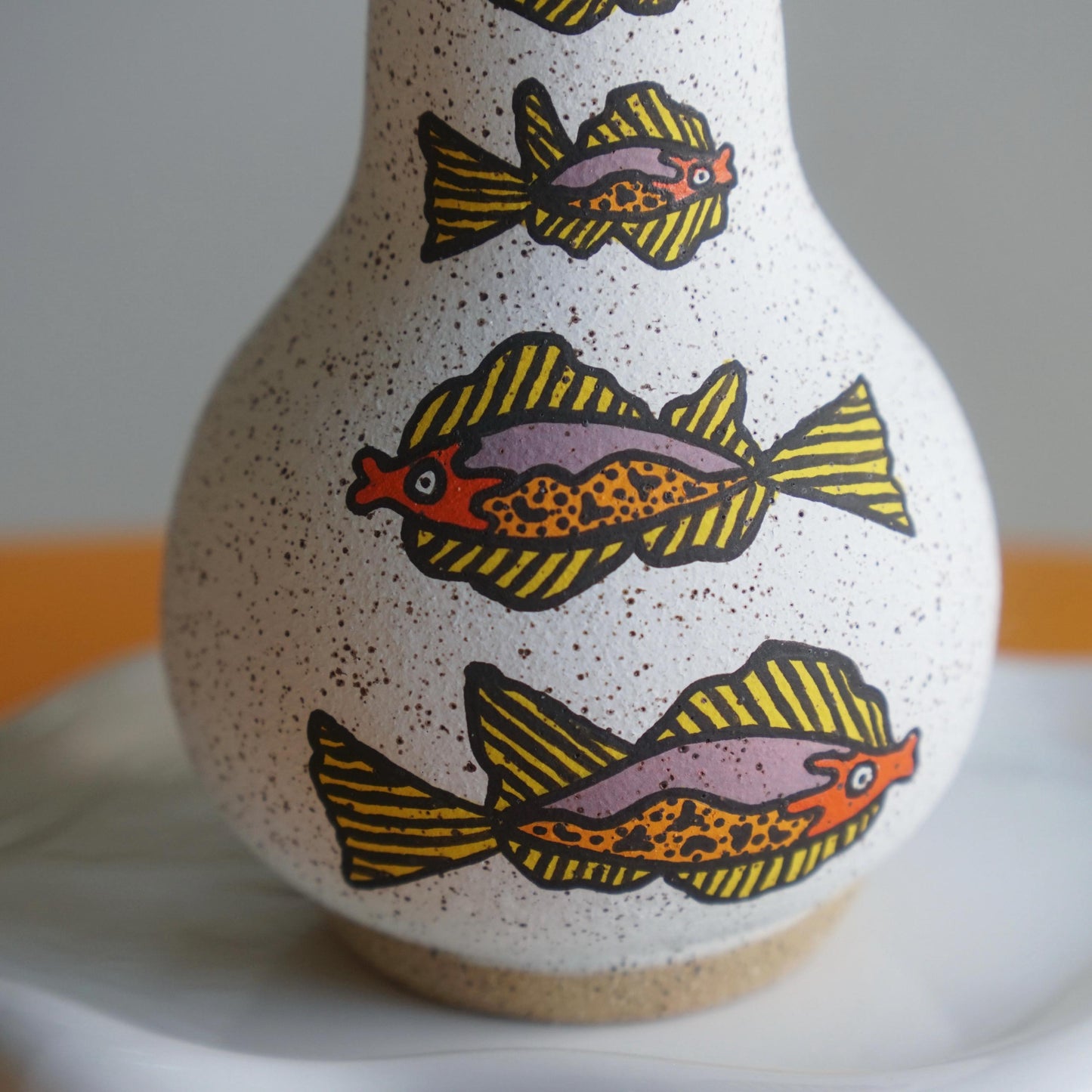 Purple and Orange Ceramic Fish Vase