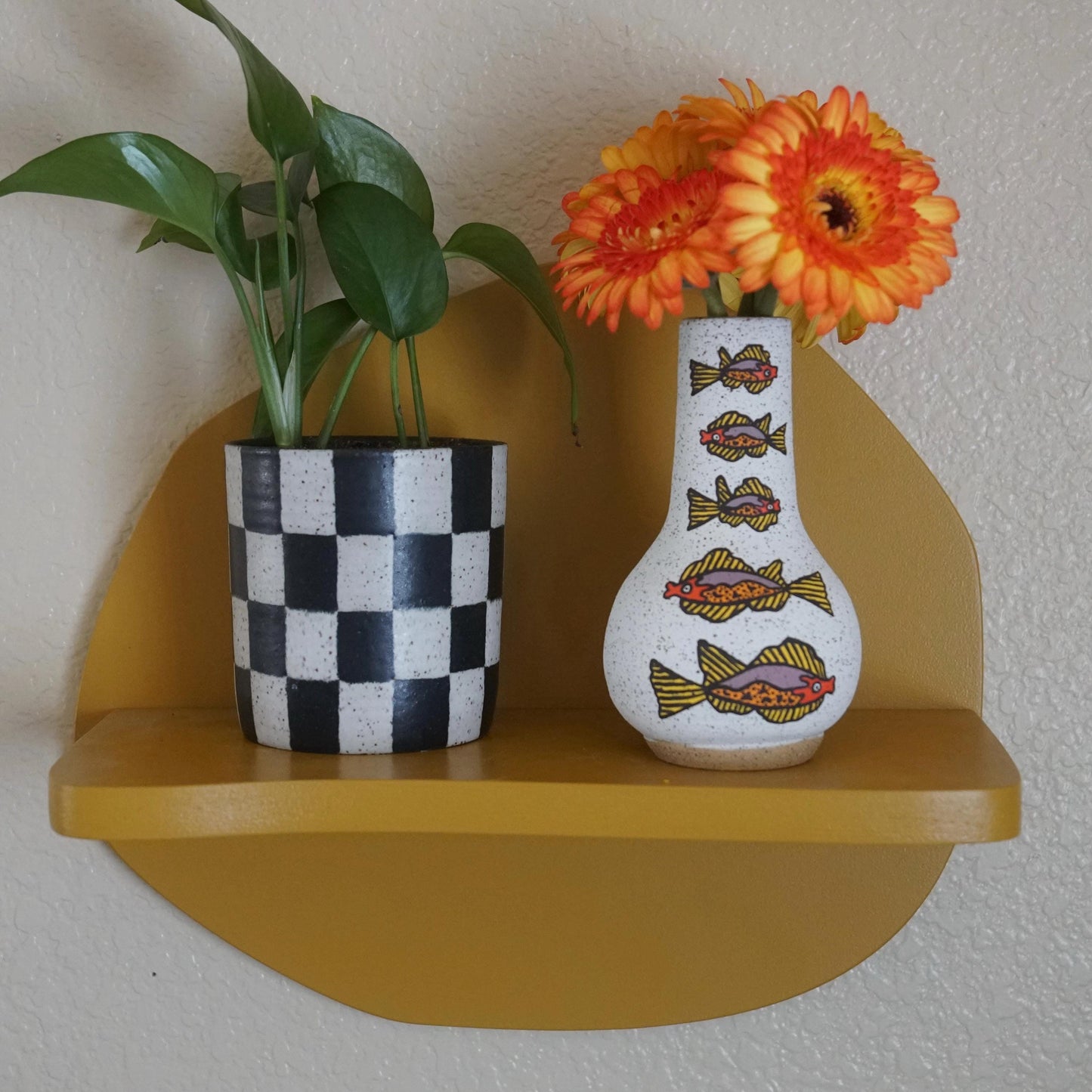 Purple and Orange Ceramic Fish Vase