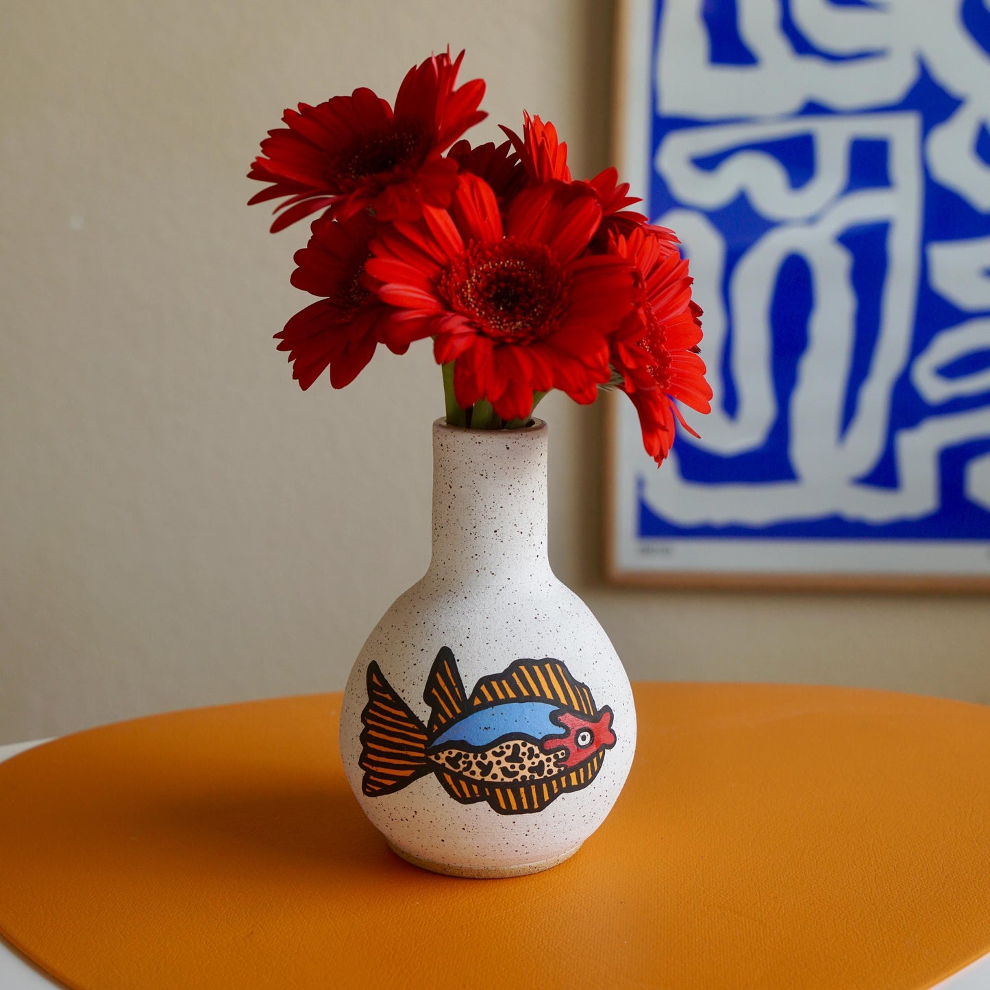 Orange and Blue Ceramic Fish Vase