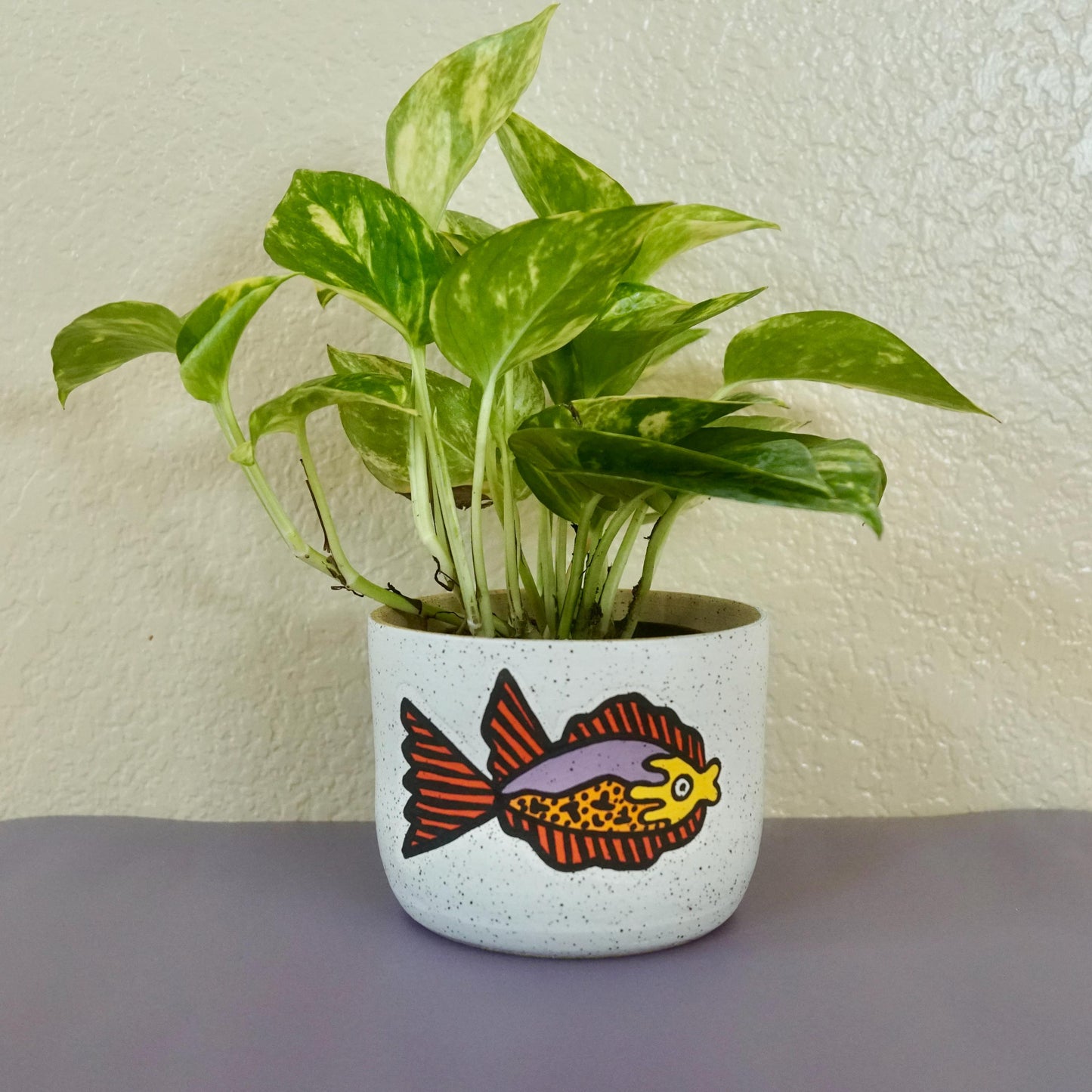Purple and Orange Ceramic Fish Planter
