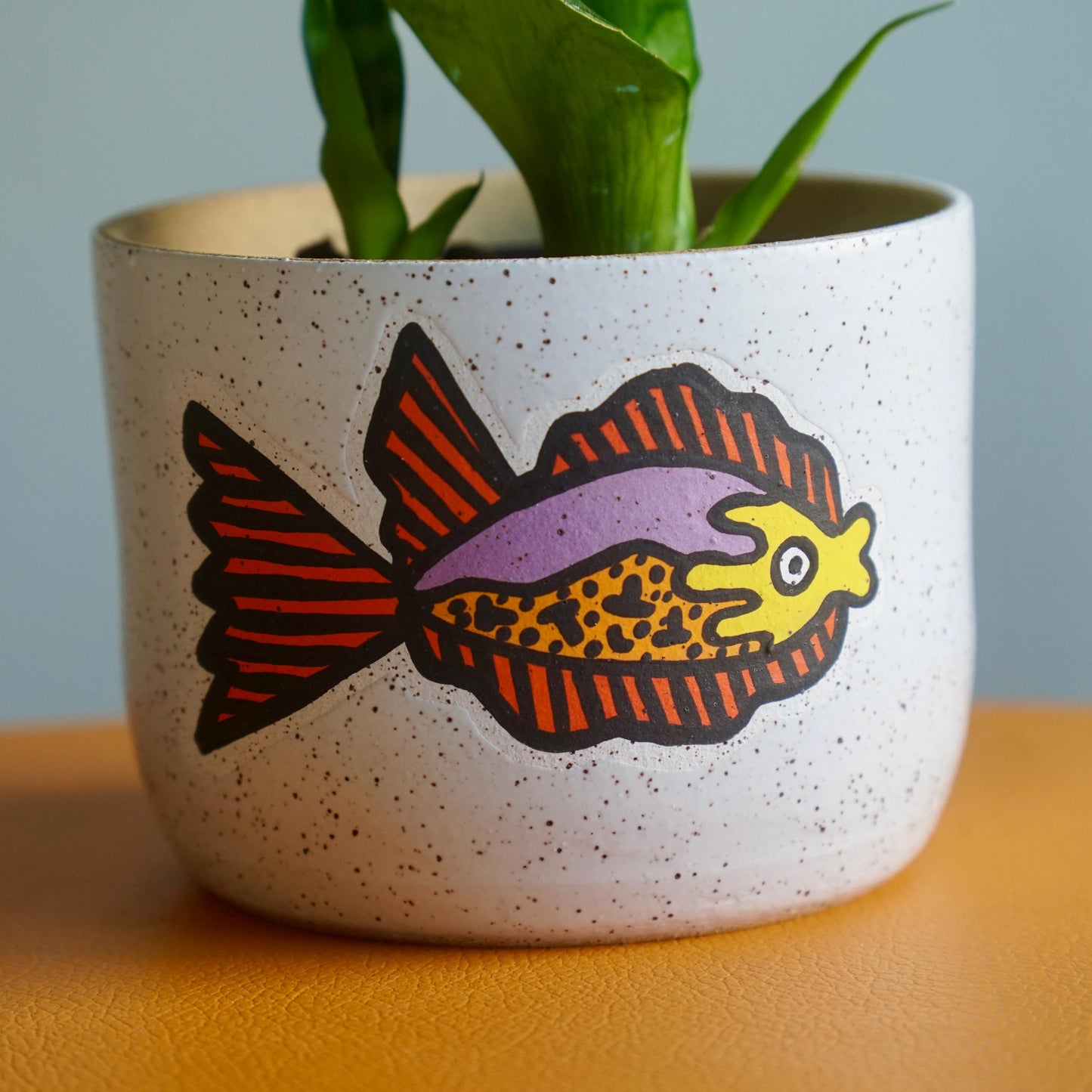 Purple and Orange Ceramic Fish Planter