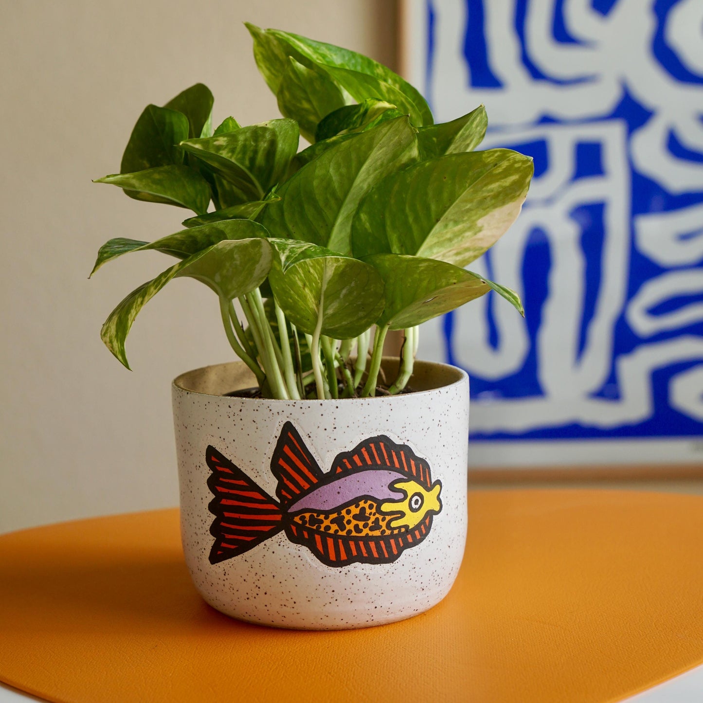 Purple and Orange Ceramic Fish Planter