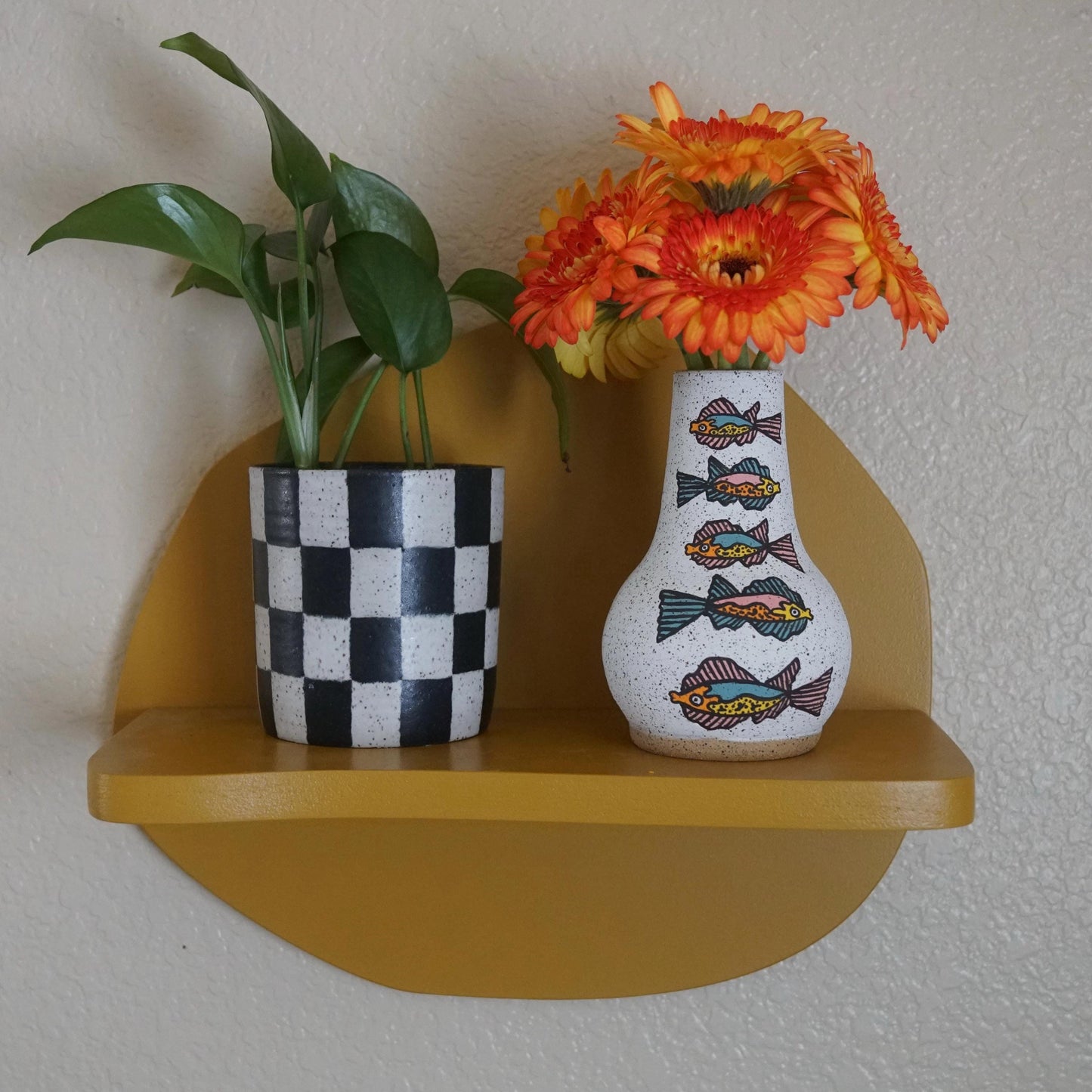 Pink and Teal Handmade Ceramic Fish Vase