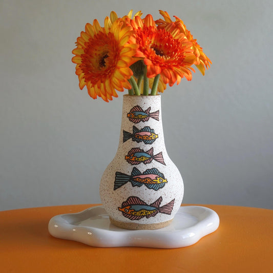 Pink and Teal Handmade Ceramic Fish Vase