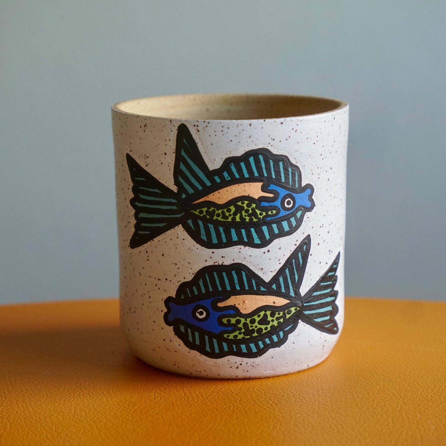 Teal and Blue Ceramic Fish Planter
