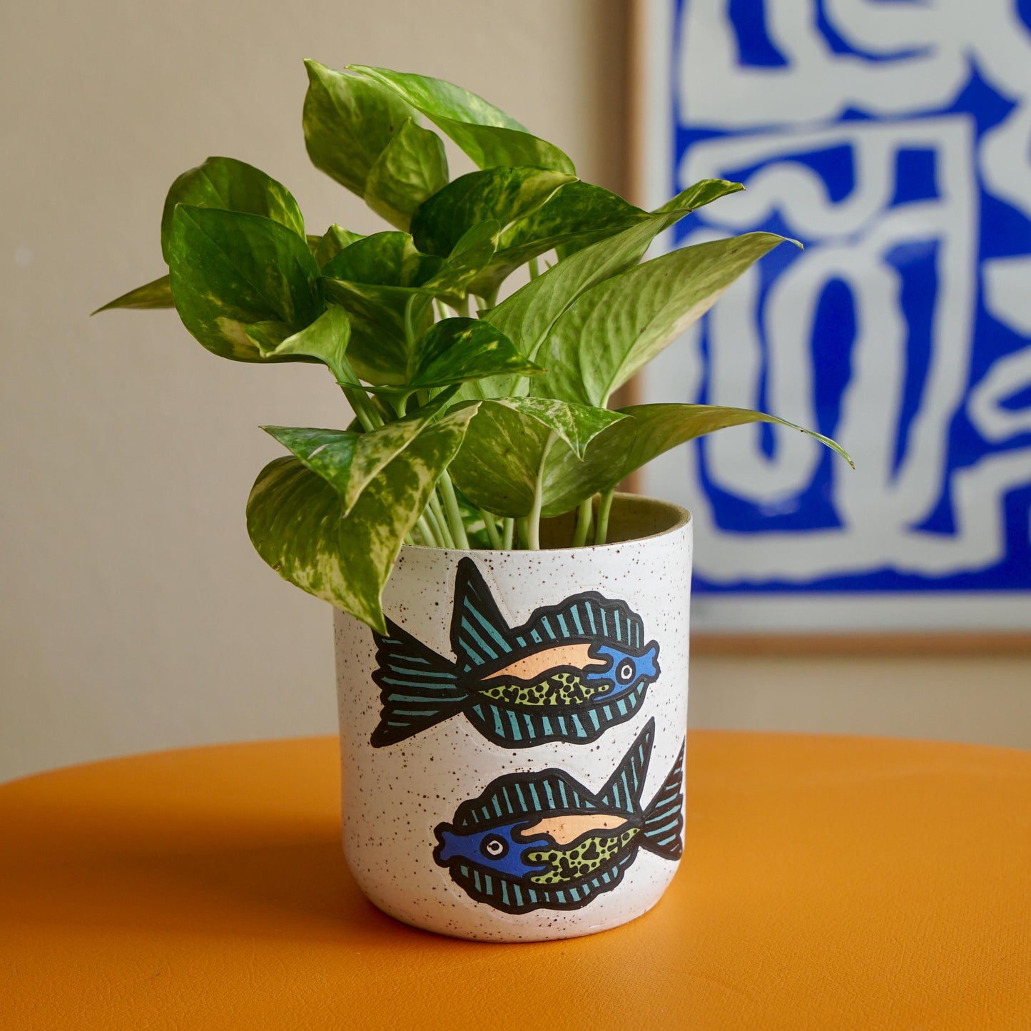 Teal and Blue Ceramic Fish Planter