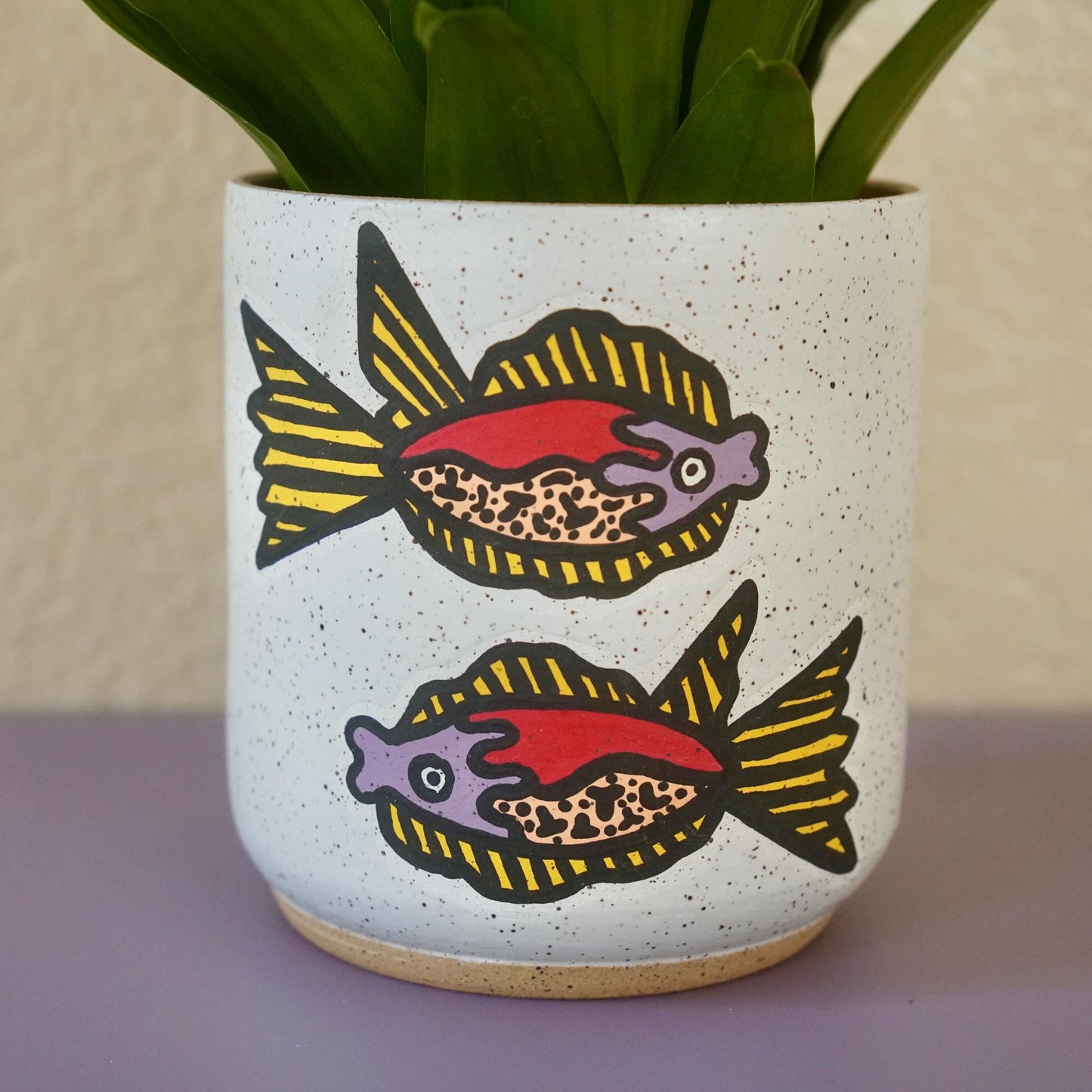 Red and Purple Ceramic Fish Planter