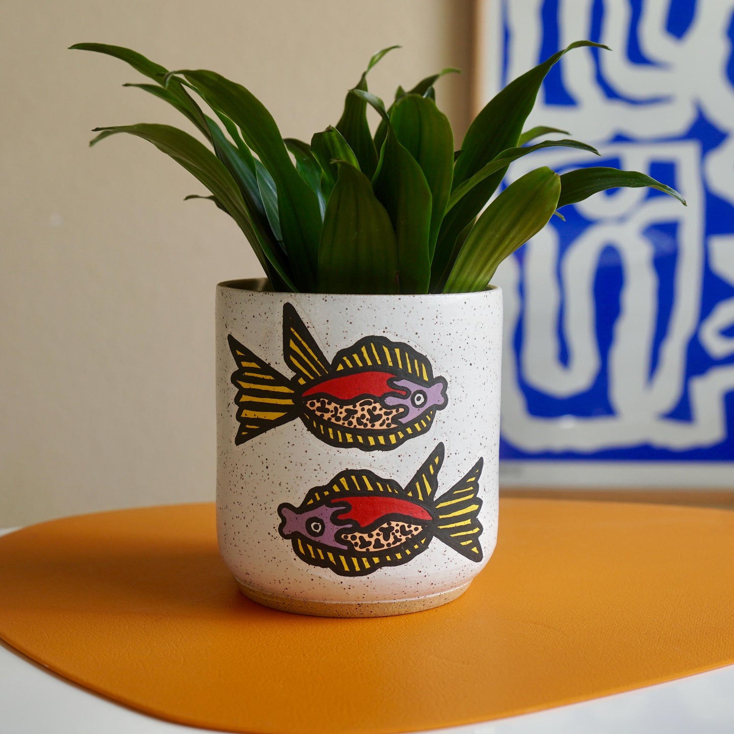 Red and Purple Ceramic Fish Planter