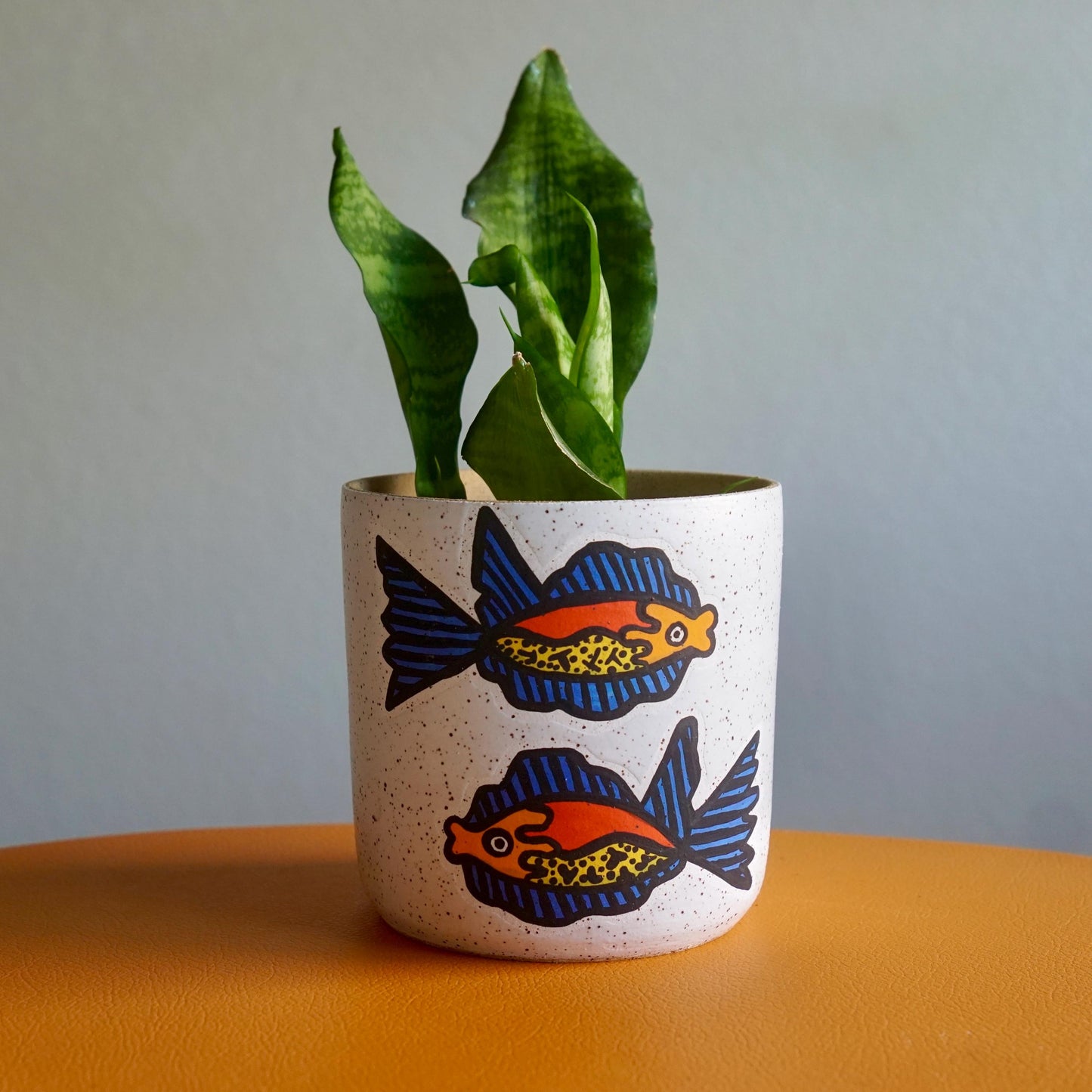 Bright Orange and Blue Ceramic Fish Planter