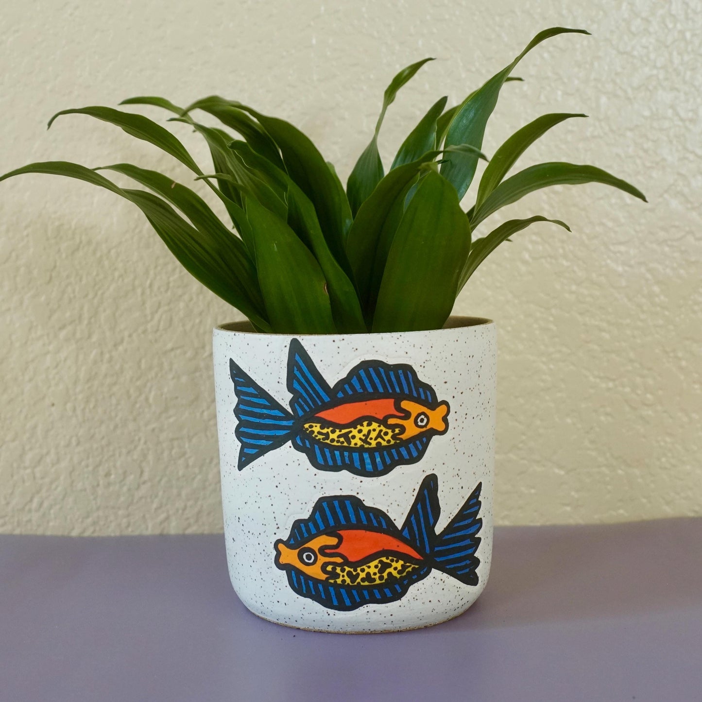 Bright Orange and Blue Ceramic Fish Planter
