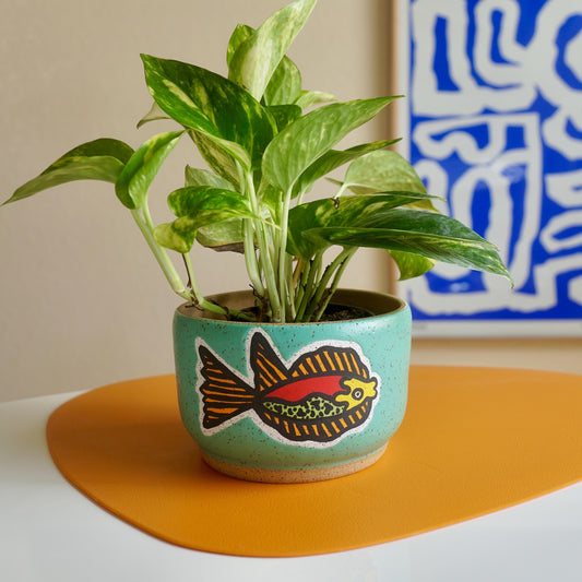 Teal Ceramic Fish Planter