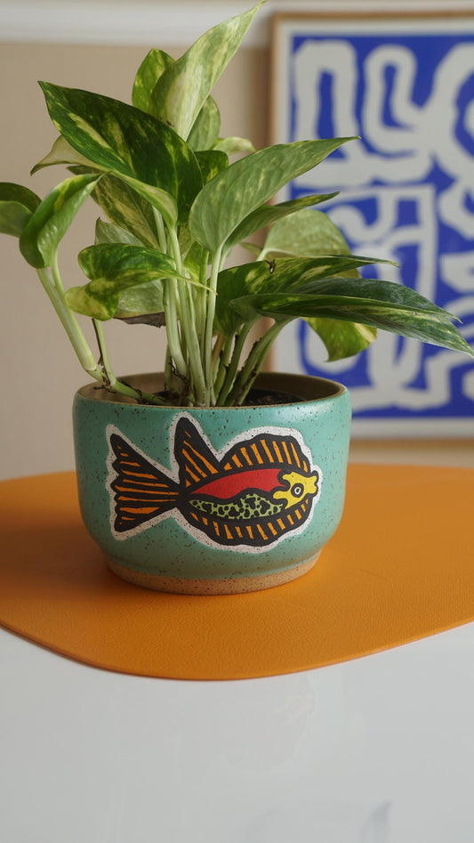 Teal Ceramic Fish Planter