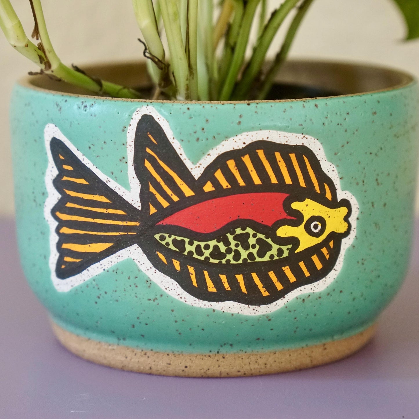 Teal Ceramic Fish Planter