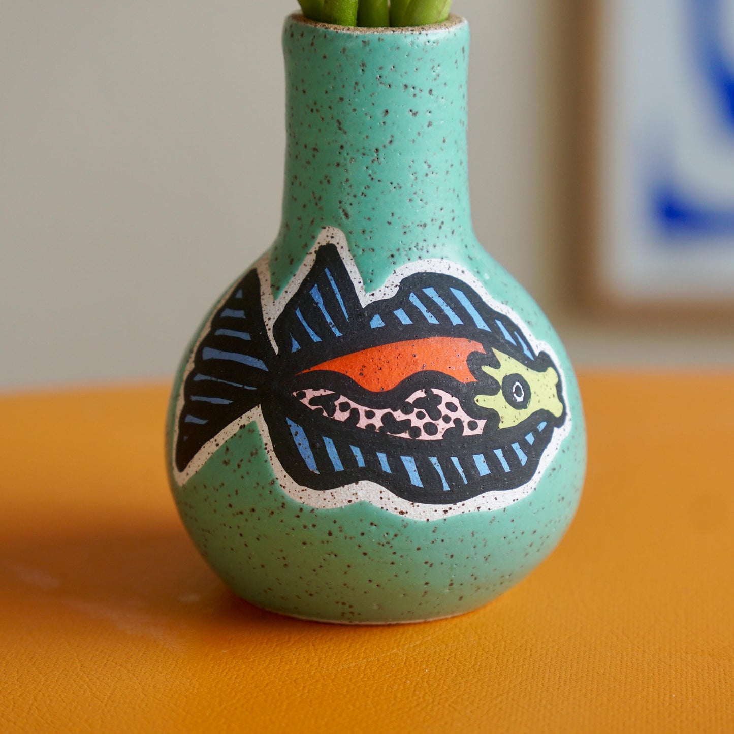 Teal Ceramic Fish Vase