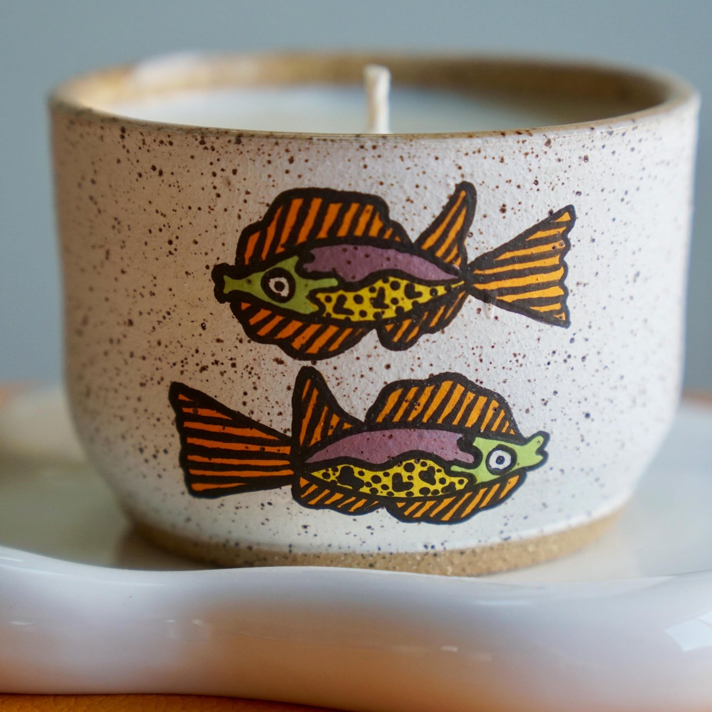 Orange & Green Ceramic Fish Candle
