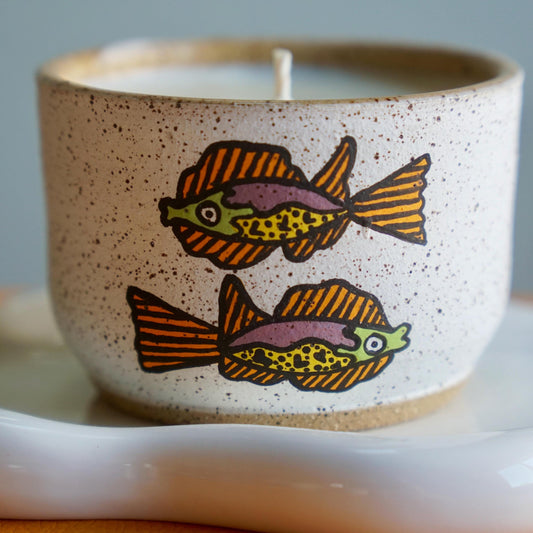 Orange & Green Ceramic Fish Candle