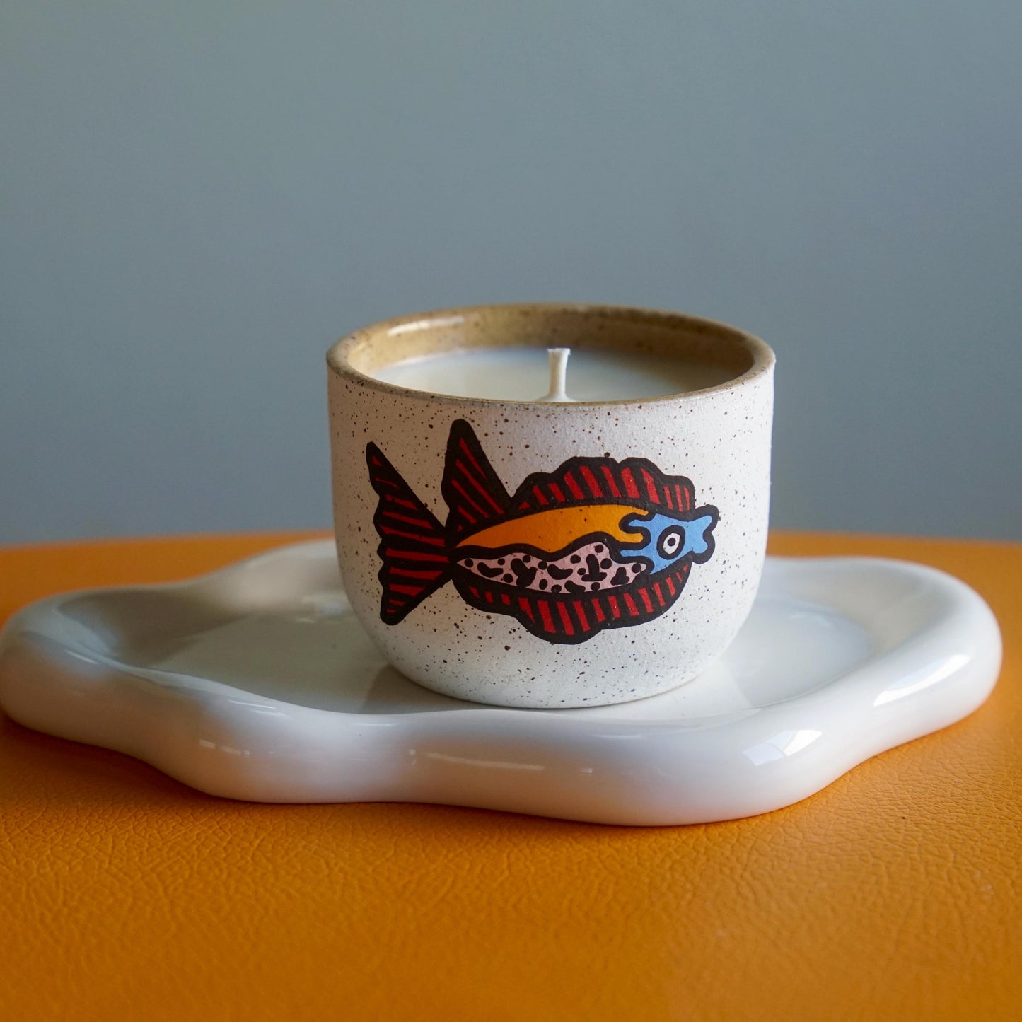 Red and Orange Ceramic Fish Candle