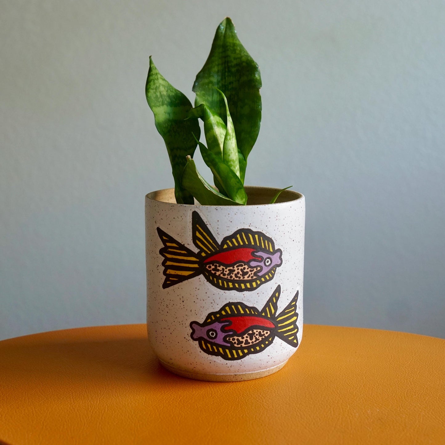 Red and Purple Ceramic Fish Planter