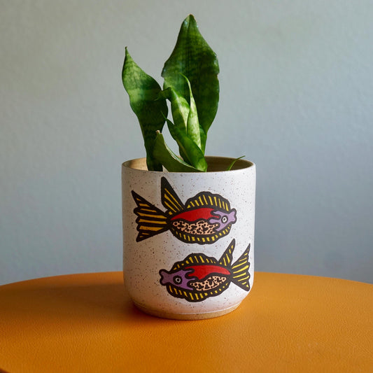 Red and Purple Ceramic Fish Planter