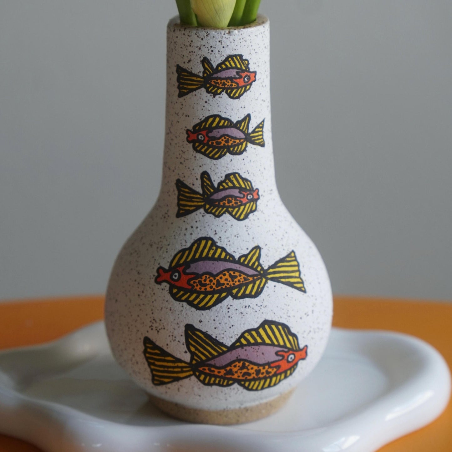 Purple and Orange Ceramic Fish Vase