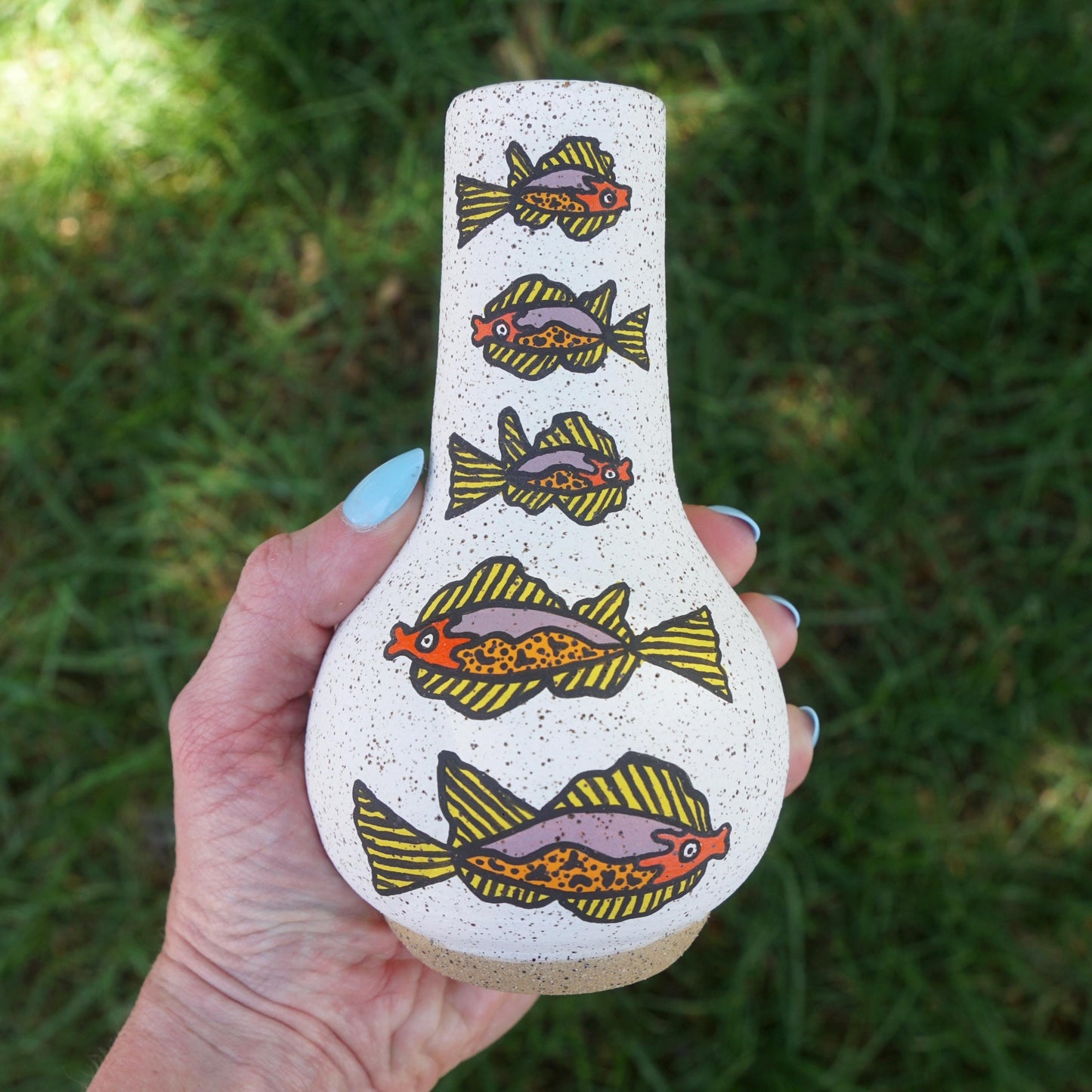 Purple and Orange Ceramic Fish Vase