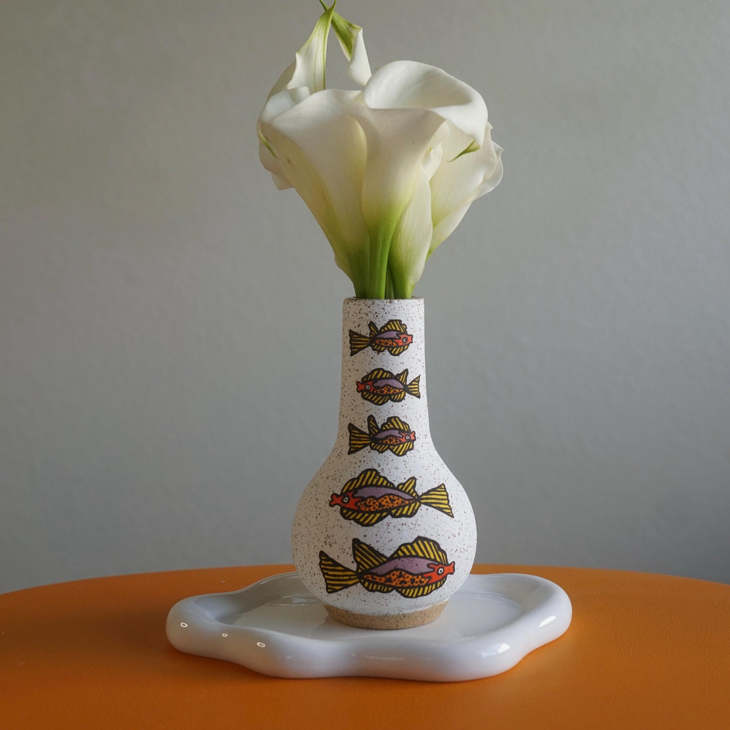Purple and Orange Ceramic Fish Vase