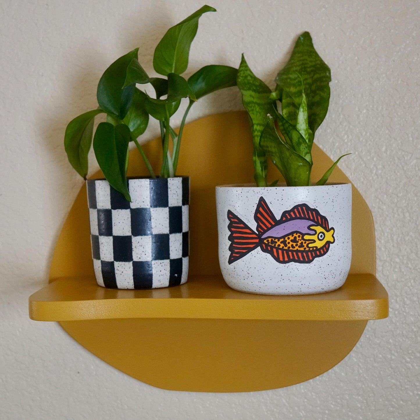 Purple and Orange Ceramic Fish Planter