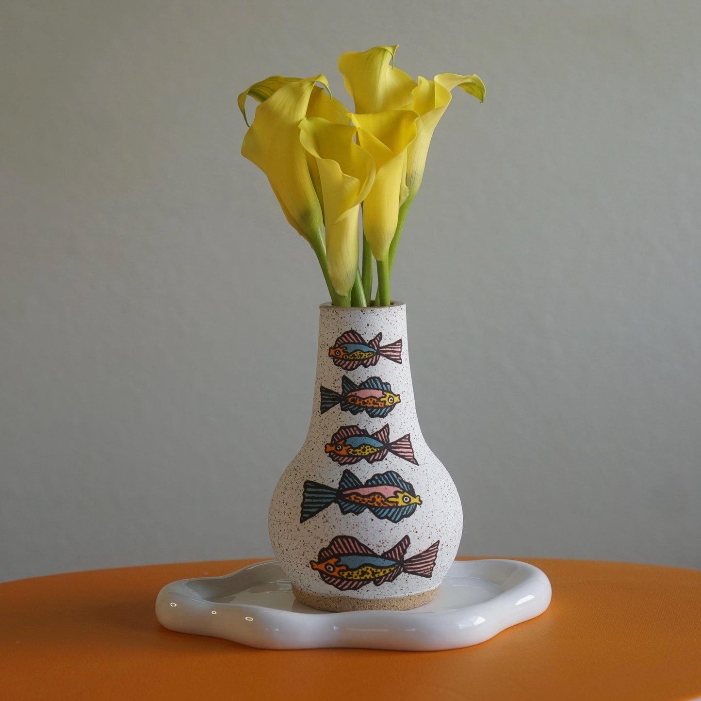 Pink and Teal Handmade Ceramic Fish Vase