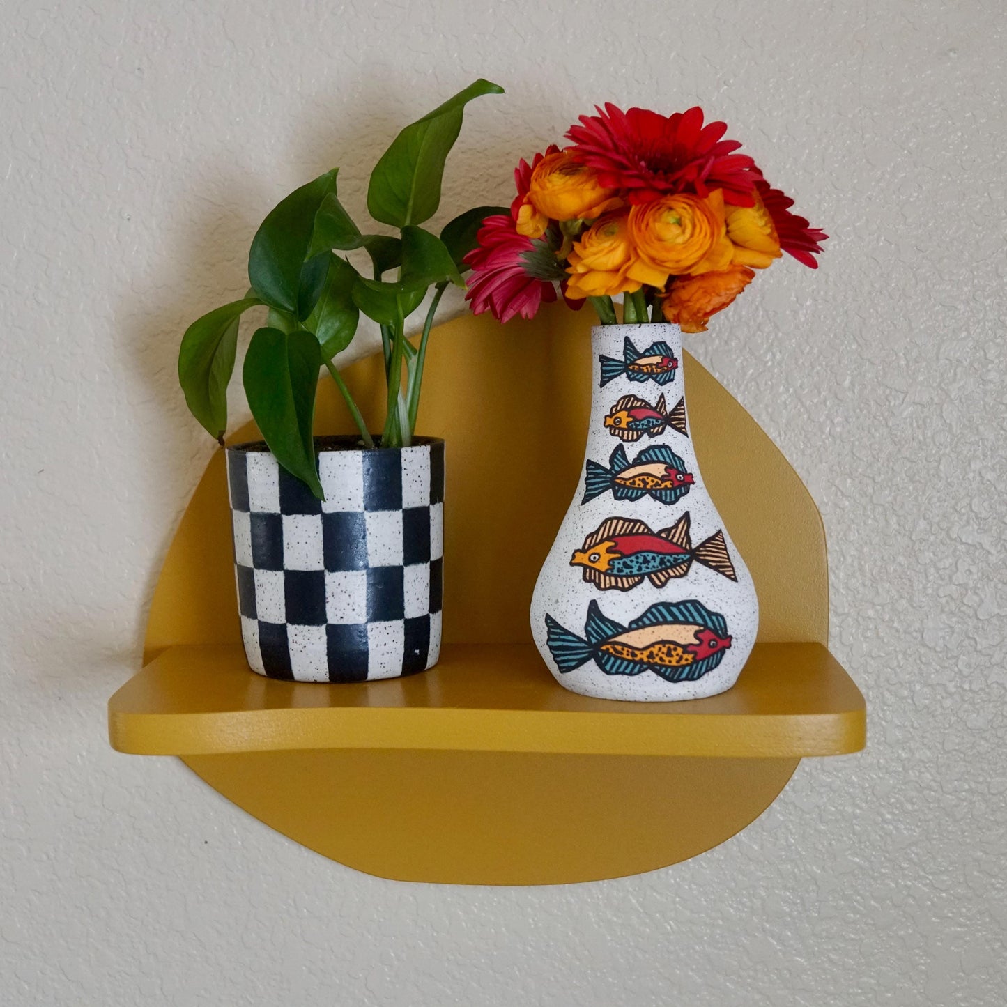 Red and Blue Ceramic Fish Vase