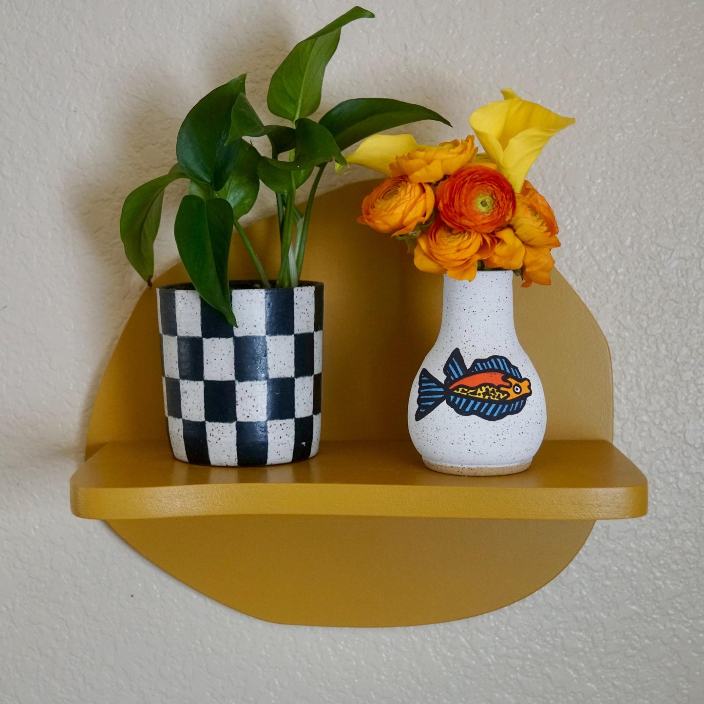 Bright Orange and Blue Ceramic Fish Vase