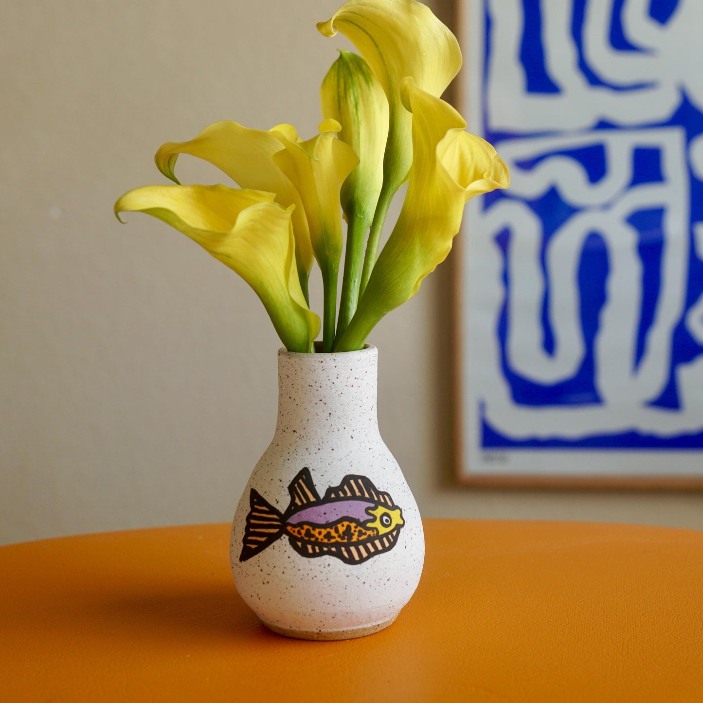 Purple and Orange Ceramic Fish Vase