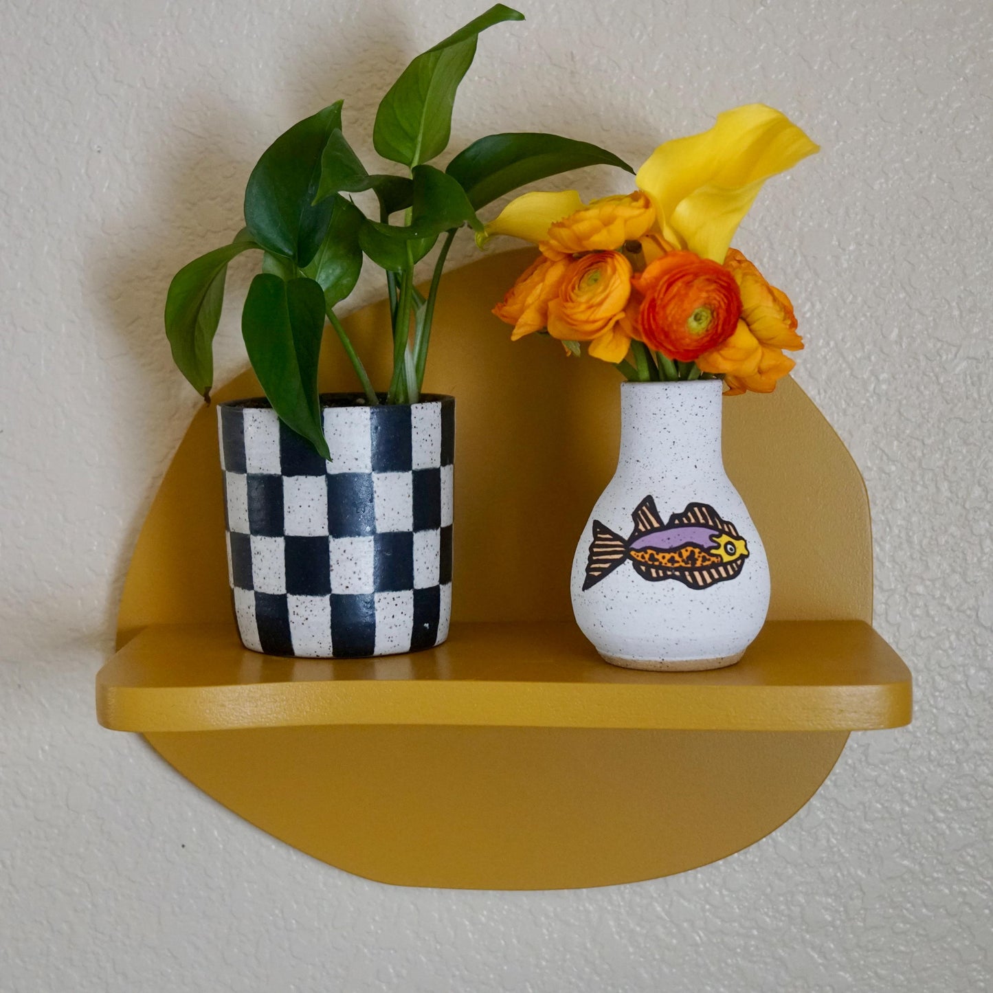 Purple and Orange Ceramic Fish Vase