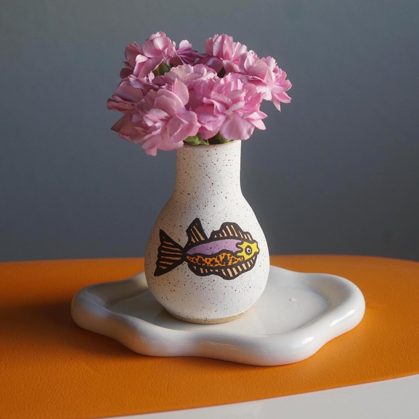 Purple and Orange Ceramic Fish Vase