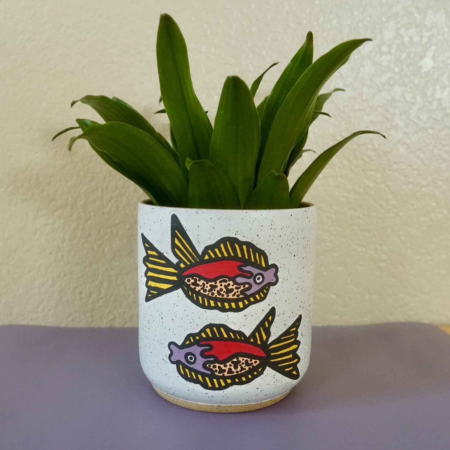 Red and Purple Ceramic Fish Planter