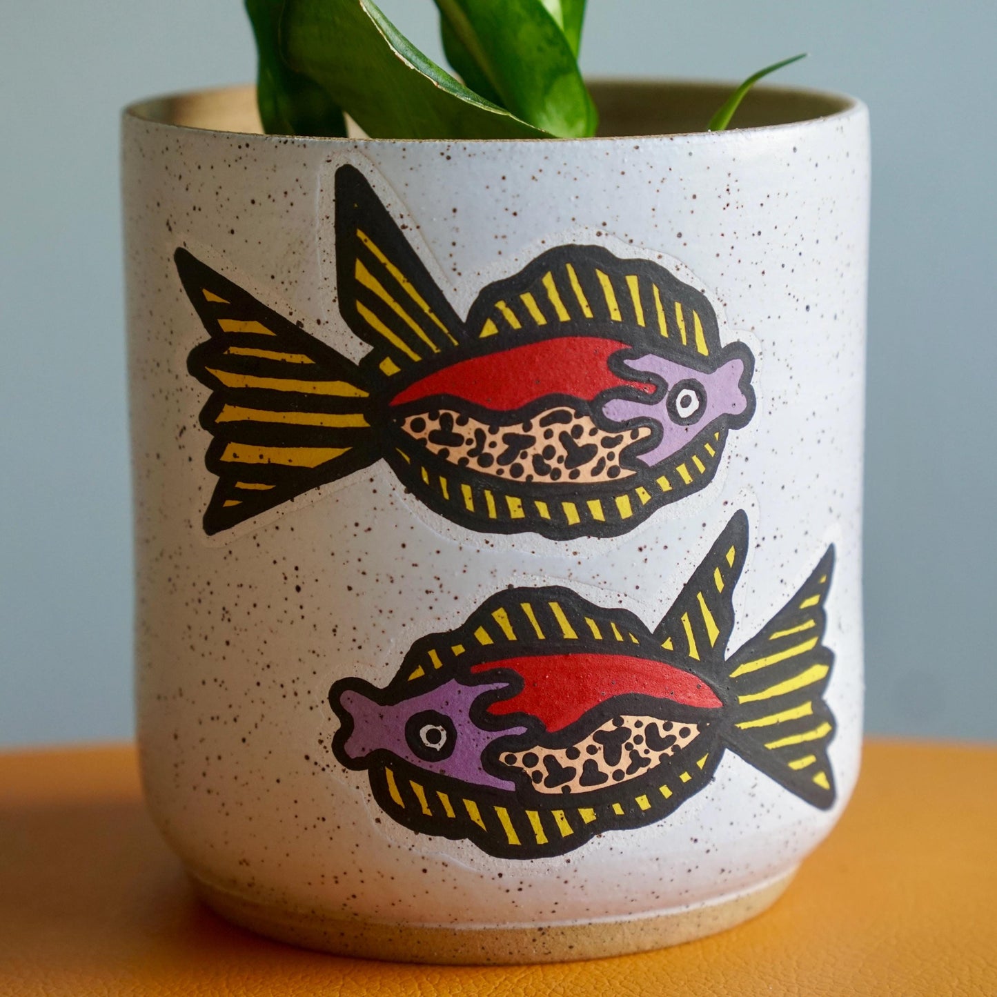 Red and Purple Ceramic Fish Planter
